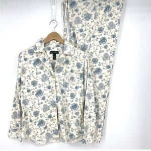LAUREN RALPH LAUREN WOMENS PAJAMA SET SLEEPWEAR MONOGRAM PASTEL FLORAL BLUE S
